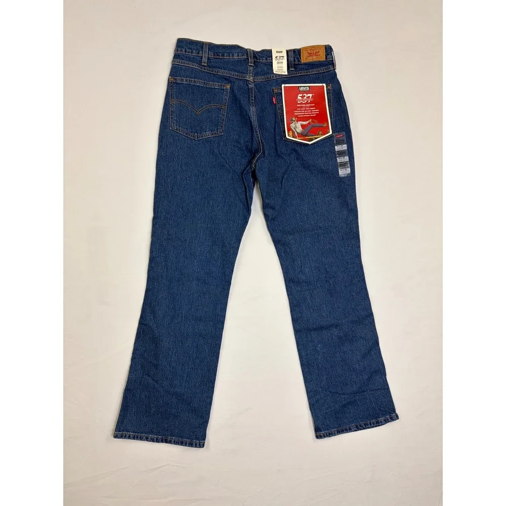 NEW Levis 527 Slim Bootcut Jeans Mens 34x32 Dark‎ Wash Stretch Denim Blue NWT